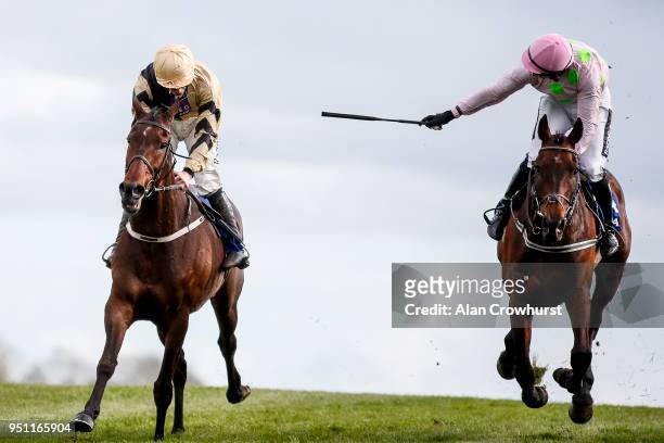 David Mullins riding Bellshill win The Coral Punchestown Gold Cup from Djakadam at Punchestown racecourse on April 25, 2018 in Naas, Ireland.