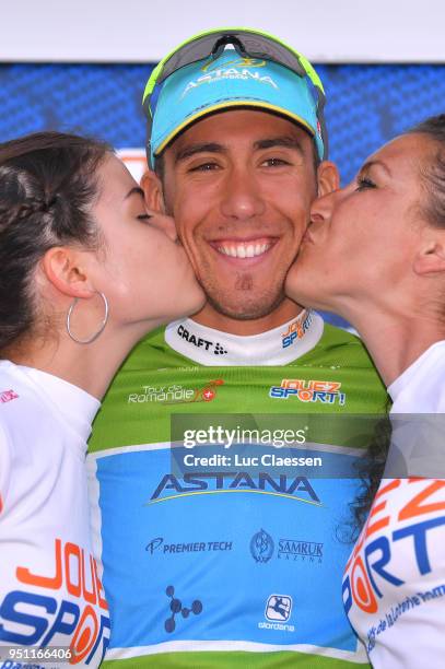 Podium / Omar Fraile Matarranza of Spain and Astana Pro Team / Green sprints jersey Celebration / Miss Model /during the 72nd Tour de Romandie 2018,...