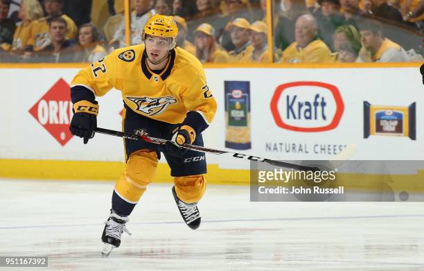 Kevin Fiala of the Nashville Predators skates against the Colorado Avalanche in Game Five of the Western Conference First Round during the 2018 NHL...