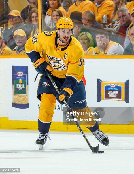 Roman Josi of the Nashville Predators skates against the Colorado Avalanche in Game Five of the Western Conference First Round during the 2018 NHL...