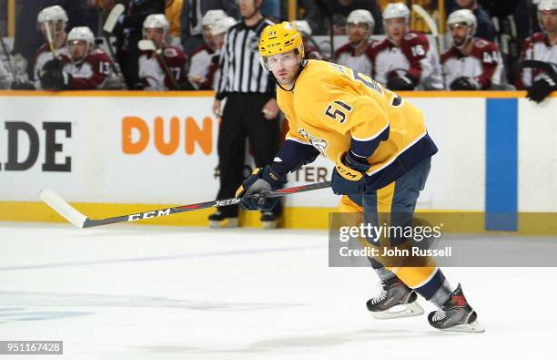 Austin Watson of the Nashville Predators skates against the Colorado Avalanche in Game Five of the Western Conference First Round during the 2018 NHL...