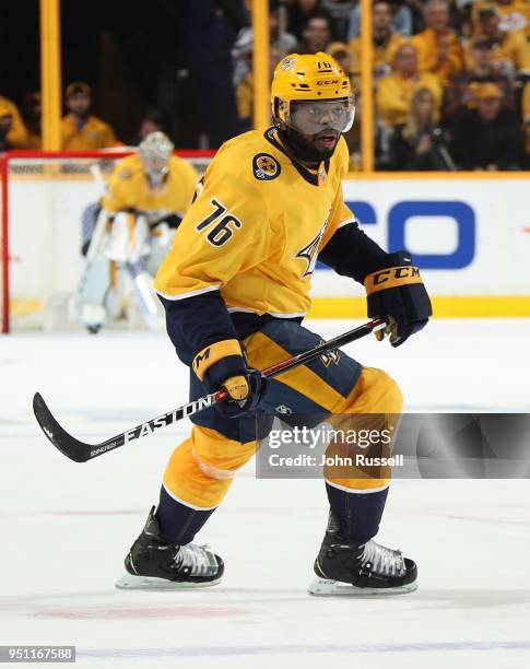 Subban of the Nashville Predators skates against the Colorado Avalanche in Game Five of the Western Conference First Round during the 2018 NHL...