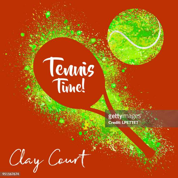 illustrations, cliparts, dessins animés et icônes de bannière de tennis aquarelle - tennis terre battue