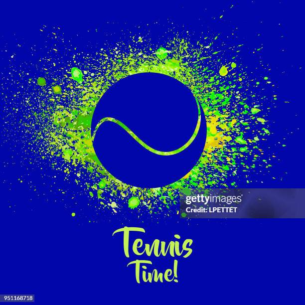 ilustraciones, imágenes clip art, dibujos animados e iconos de stock de bandera de tenis acuarela - pelota de tenis