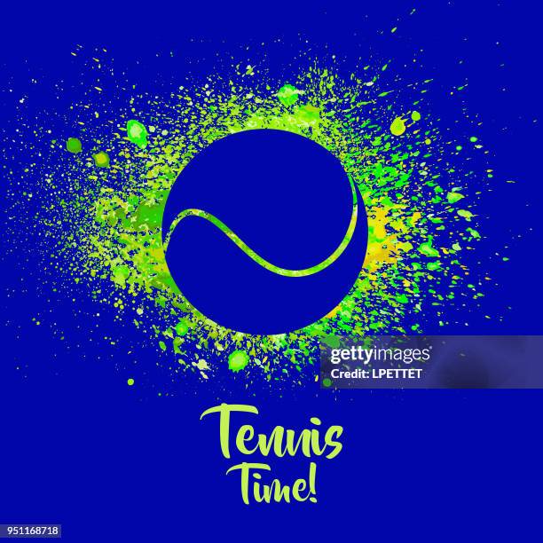 watercolor tennis banner - tennis ball stock illustrations