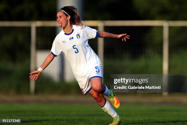 Emma Severini of Italy U16 reacts during the Torneo Delle Nazioni match between Italy Women U16 andSlovenia Women U16 on April 25, 2018 in Gradisca...