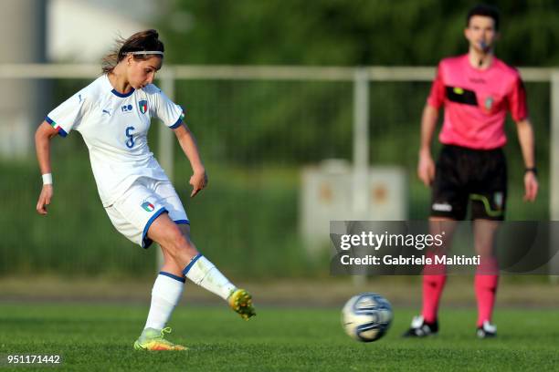 Emma Severini of Italy U16 scores a goal during the Torneo Delle Nazioni match between Italy Women U16 andSlovenia Women U16 on April 25, 2018 in...