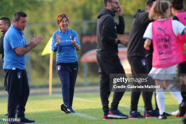 Nazzarena Grilli manager of Italy U16 reacts during the Torneo Delle Nazioni match between Italy Women U16 andSlovenia Women U16 on April 25, 2018 in...