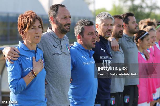 Nazzarena Grilli manager of Italy U16 and her staff during the Torneo Delle Nazioni match between Italy Women U16 andSlovenia Women U16 on April 25,...