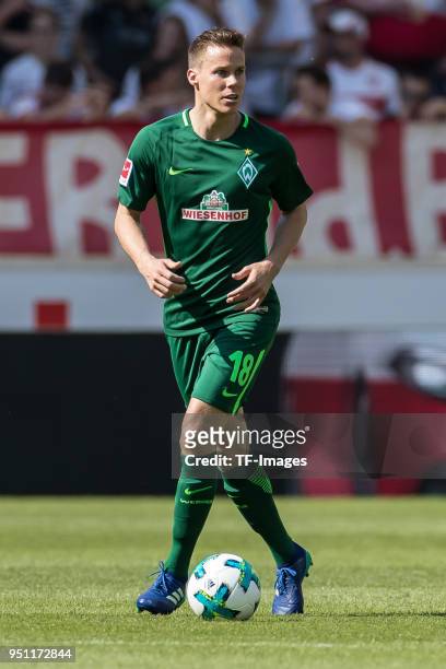 Niklas Moisander of Bremen controls the ball during the Bundesliga match between VfB Stuttgart and SV Werder Bremen at Mercedes-Benz Arena on April...