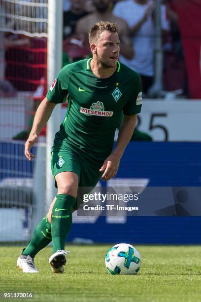 Philipp Bargfrede of Bremen controls the ball during the Bundesliga match between VfB Stuttgart and SV Werder Bremen at Mercedes-Benz Arena on April...