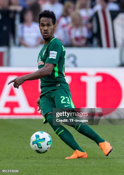 Theodor Gebre Selassie of Bremen controls the ball during the Bundesliga match between VfB Stuttgart and SV Werder Bremen at Mercedes-Benz Arena on...