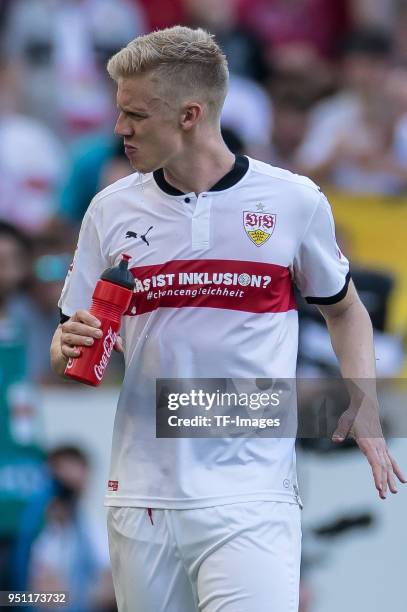 Timo Baumgartl of Stuttgart looks on during the Bundesliga match between VfB Stuttgart and SV Werder Bremen at Mercedes-Benz Arena on April 21, 2018...