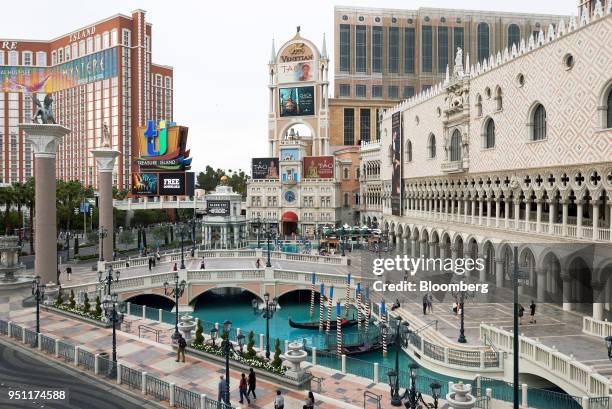 Gondolas sit outside the Las Vegas Sands Corp. Venetian resort in Las Vegas, Nevada, U.S., on Tuesday, April 24, 2018. An agreement by Japanese...