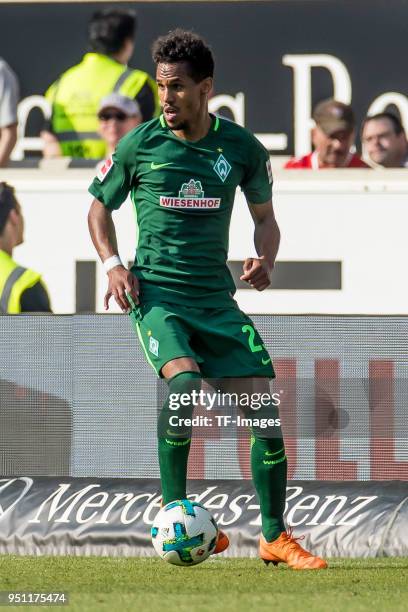 Theodor Gebre Selassie of Bremen controls the ball during the Bundesliga match between VfB Stuttgart and SV Werder Bremen at Mercedes-Benz Arena on...