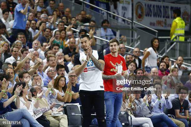 Willy and Juancho Hernangomez salutes the crowd during the Turkish Airlines Euroleague Play Offs Game 3 between Real Madrid v Panathinaikos...