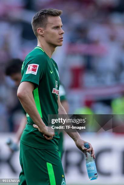 Niklas Moisander of Bremen looks dejected during the Bundesliga match between VfB Stuttgart and SV Werder Bremen at Mercedes-Benz Arena on April 21,...