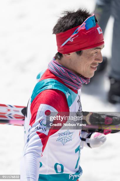 Keiichi SATO of Japan order70 57 14 competes in Biathlon Men's 12.5km-Standing at Alpensia Biathlon Centre during day 4 of the PyeongChang 2018...