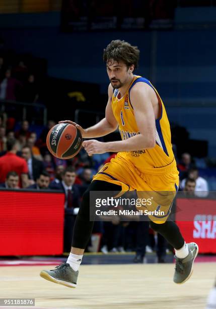 Alexey Shved, #1 of Khimki Moscow Region in action during the Turkish Airlines Euroleague Play Offs Game 3 between Khimki Moscow Region v CSKA Moscow...