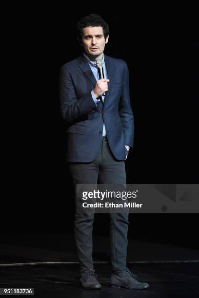 Director Damien Chazelle speaks onstage during CinemaCon 2018 Universal Pictures Invites You to a Special Presentation Featuring Footage from its...