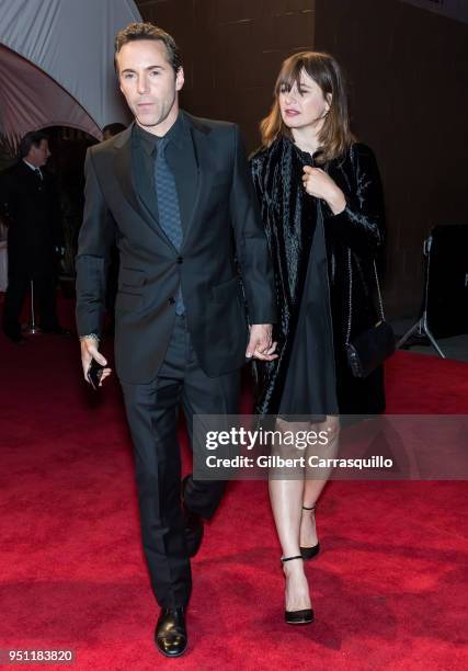 Actors Alessandro Nivola and Emily Mortimer leaving the 'Disobedience' premiere during the 2018 Tribeca Film Festival at BMCC Tribeca PAC on April...