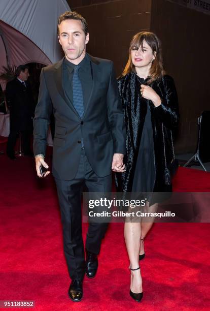 Actors Alessandro Nivola and Emily Mortimer leaving the 'Disobedience' premiere during the 2018 Tribeca Film Festival at BMCC Tribeca PAC on April...