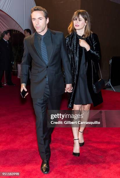 Actors Alessandro Nivola and Emily Mortimer leaving the 'Disobedience' premiere during the 2018 Tribeca Film Festival at BMCC Tribeca PAC on April...