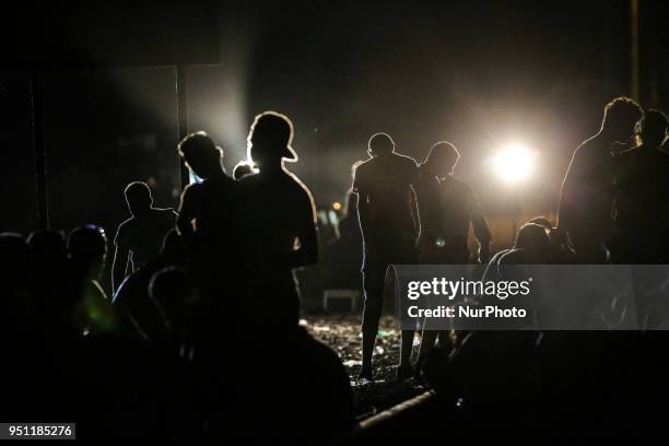 Refugees staying the night in Idomeni, Greece. The borderline between Greece-FYROM . Refugees from Syria, Iraq, Afghanistan and the wider Middle East...