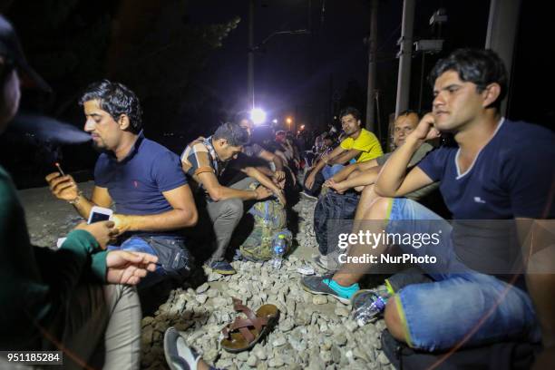 Refugees staying the night in Idomeni, Greece. The borderline between Greece-FYROM . Refugees from Syria, Iraq, Afghanistan and the wider Middle East...