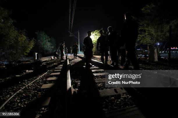 Refugees staying the night in Idomeni, Greece. The borderline between Greece-FYROM . Refugees from Syria, Iraq, Afghanistan and the wider Middle East...