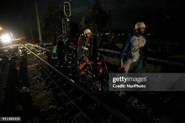 Refugees staying the night in Idomeni, Greece. The borderline between Greece-FYROM . Refugees from Syria, Iraq, Afghanistan and the wider Middle East...