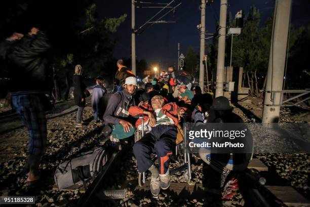 Refugees staying the night in Idomeni, Greece. The borderline between Greece-FYROM . Refugees from Syria, Iraq, Afghanistan and the wider Middle East...