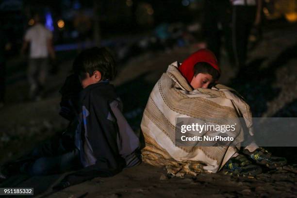 Refugees staying the night in Idomeni, Greece. The borderline between Greece-FYROM . Refugees from Syria, Iraq, Afghanistan and the wider Middle East...