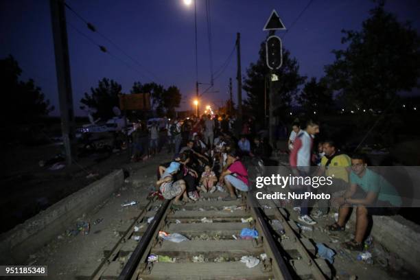 Refugees staying the night in Idomeni, Greece. The borderline between Greece-FYROM . Refugees from Syria, Iraq, Afghanistan and the wider Middle East...