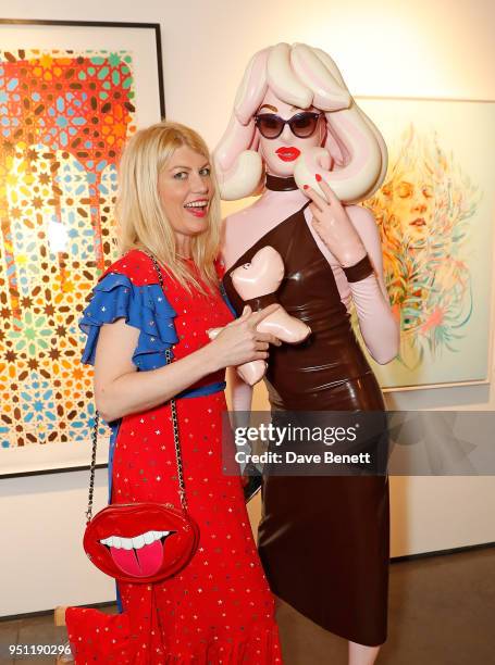 Meredith Ostrom and Pandemonia attend a private view of 'Art On The Mind', a one-night only exhibition in support of Cardboard Citizens to launch the...