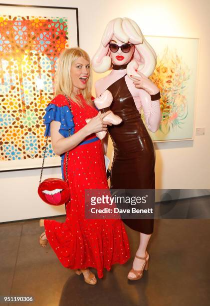Meredith Ostrom and Pandemonia attend a private view of 'Art On The Mind', a one-night only exhibition in support of Cardboard Citizens to launch the...