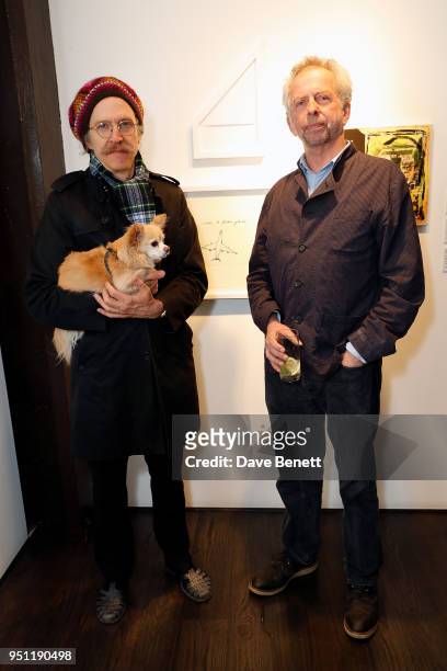 Martin Creed and Adrian Jackson MBE attend a private view of 'Art On The Mind', a one-night only exhibition in support of Cardboard Citizens to...