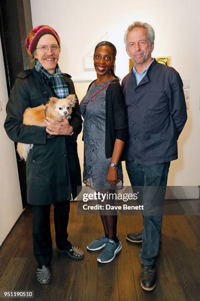Martin Creed, Lisa Ogun and Adrian Jackson MBE attend a private view of 'Art On The Mind', a one-night only exhibition in support of Cardboard...