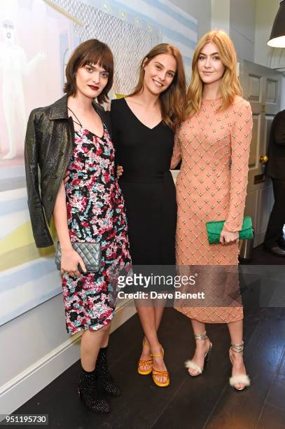 Sam Rollinson, Charlotte Wiggins and Eve Delf attend the House Of Osman launch party supported by Peroni Ambra on April 25, 2018 in London, England.