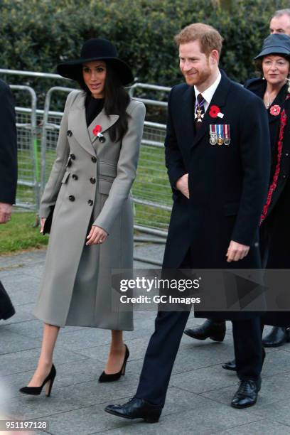 Prince Harry and Meghan Markle attend an Anzac Day dawn service at Hyde Park Corner on April 25, 2018 in London, England.