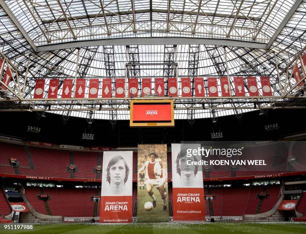 The presentation of the new name and logo of the Amsterdam ArenA, now called Johan Cruyff ArenA in Amsterdam on April 25, 2018 - which marks the...