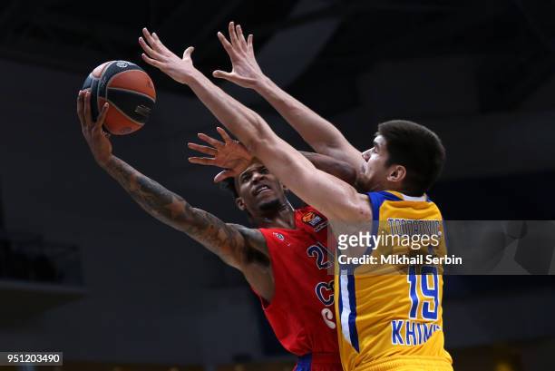 Will Clyburn, #21 of CSKA Moscow competes with Marko Todorovic, #19 of Khimki Moscow Region in action during the Turkish Airlines Euroleague Play...
