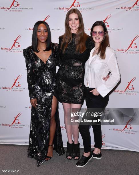 Sasha Exeter, Robyn Lawley and Erica Krauter attend the Straight/Curve Redefining Body Image event held at Isabel Bader Theatre on April 23, 2018 in...