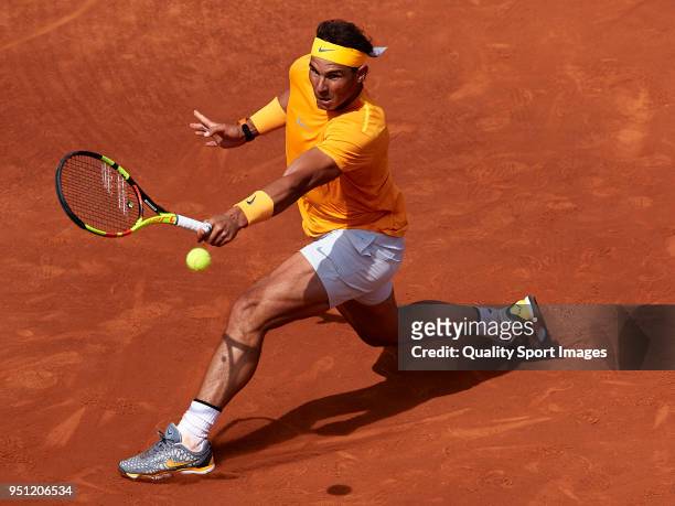 Rafael Nadal of Spain in action against Roberto Carballes of Spain during day three of the ATP Barcelona Open Banc Sabadell at the Real Club de Tenis...