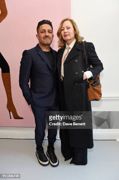 Osman Yousefzada and Sarah Mower attend the House Of Osman launch party supported by Peroni Ambra on April 25, 2018 in London, England.