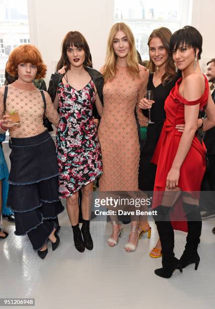 Edwina Preston, Sam Rollinson, Eve Delf, Charlotte Wiggins and Eliza Cummings attend the House Of Osman launch party supported by Peroni Ambra on...