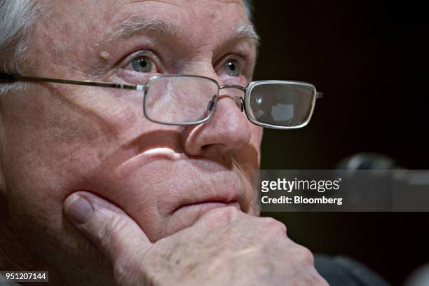 Jeff Sessions, U.S. Attorney general, listens during a Senate Appropriations Subcommittee hearing in Washington, D.C., U.S., on Wednesday, April 25,...