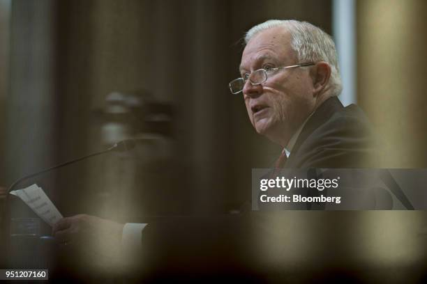 Jeff Sessions, U.S. Attorney general, speaks during a Senate Appropriations Subcommittee hearing in Washington, D.C., U.S., on Wednesday, April 25,...