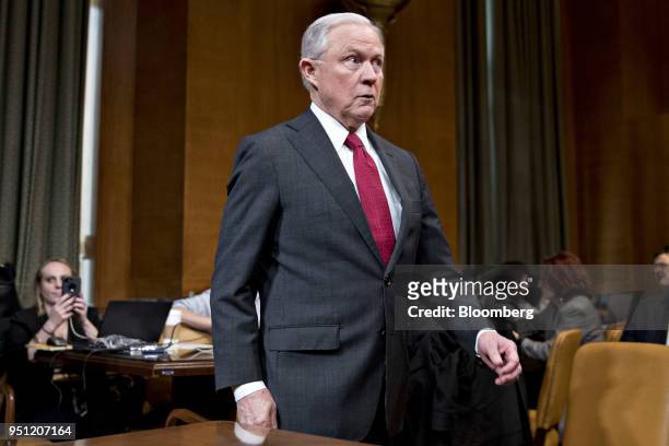 Jeff Sessions, U.S. Attorney general, arrives to a Senate Appropriations Subcommittee hearing in Washington, D.C., U.S., on Wednesday, April 25,...