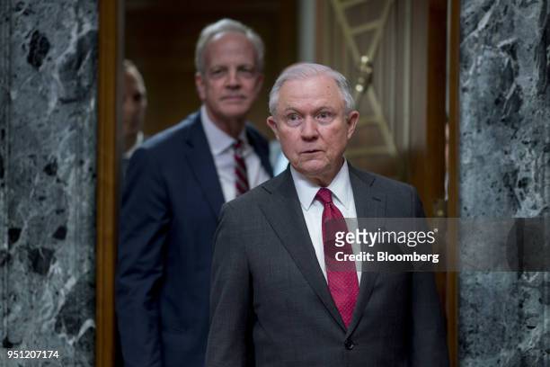 Jeff Sessions, U.S. Attorney general, arrives to a Senate Appropriations Subcommittee hearing in Washington, D.C., U.S., on Wednesday, April 25,...